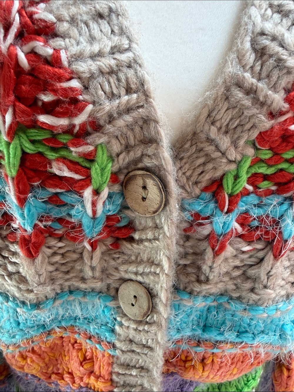 POL Chunky Beige Cardigan with Bright Orange, Teal, Green & Purple Accents - Picture 4 of 7
